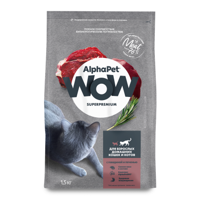 AlphaPet WOW Superpremium Корм для кошек с Говядиной и печенью 350г
