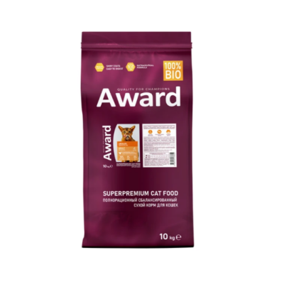 Сухой корм AWARD Urinary для взрослых кошек для профилактики мочекаменной болезни с курицей с добавлением клюквы, цикория и рыбьего жира 10кг