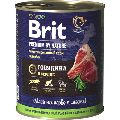 BRIT PREMIUM BY NATURE, Консервы с говядиной и сердцем для взрослых собак всех пород, 850г, 5051144