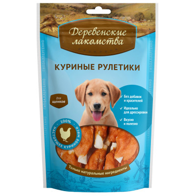 Деревенские лакомства Куриные рулетики для щенков 90г