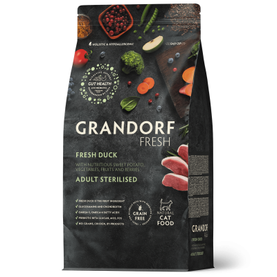 Grandorf Fresh для взрослых стерилизованных кошек Утка с бататом 400г