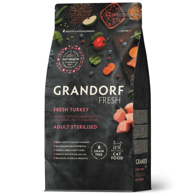 Grandorf Fresh для взрослых стерилизованных кошек с индейкой и бататом 2кг