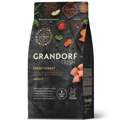 Grandorf Fresh для взрослых стерилизованных кошек с индейкой и бататом 400г