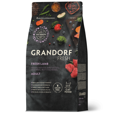 Grandorf Fresh Сухой корм для взрослых кошек, ягненок с бататом, 400г