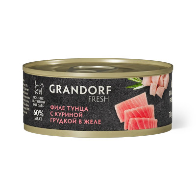 Grandorf Fresh Консервы для кошек Филе тунца с куриной грудкой в желе 70г