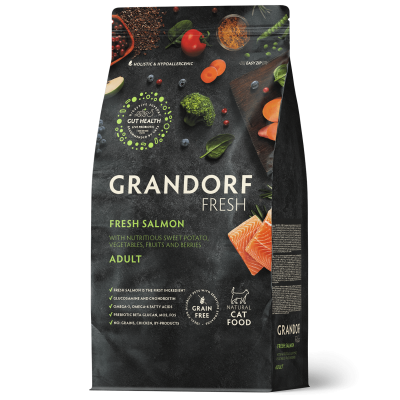 Grandorf Fresh для взрослых кошек с филе лосося и бататом 400г