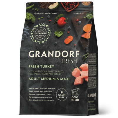 Grandorf Fresh для взрослых собак средних и крупных пород с индейкой и бататом 3кг