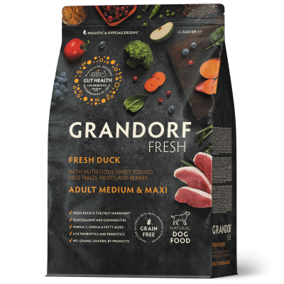 Grandorf Fresh для взрослых собак средних и крупных пород с уткой и бататом 1кг