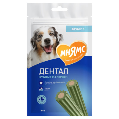 Мнямс Dental hard лакомство для собак Зубные палочки с хлорофиллом и кроликом 100г