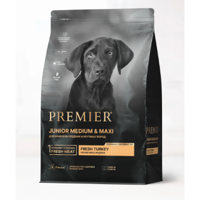 Premier Dog Turkey JUNIOR Medium&Maxi  для юниоров средних и крупных пород Свежее мясо индейки 3кг