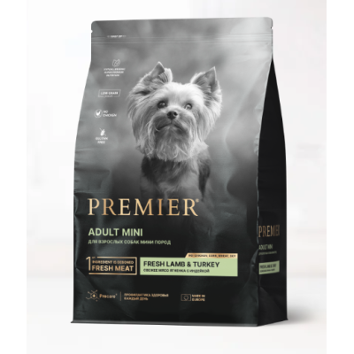 Premier Dog Lamb&Turkey ADULT Mini Сухой корм для собак мелких пород свежее мясо ягненка с индейкой 3кг