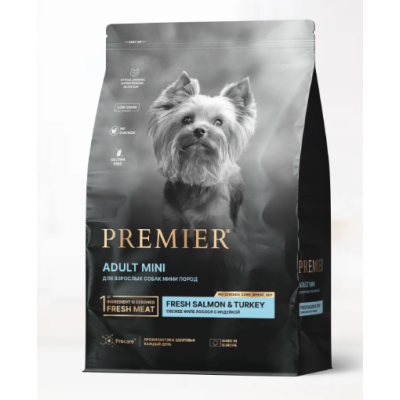 Premier Dog Salmon&Turkey ADULT Mini Сухой корм для собак мелких пород свежее филе лосося с индейкой 3кг