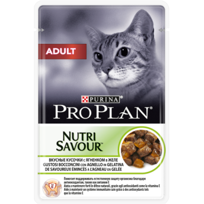 Purina Pro Plan Adult корм для взрослых кошек Ягнёнок в желе, пауч 85г