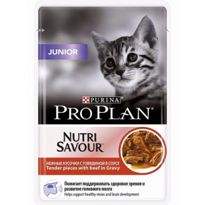 Purina Pro Plan Kitten корм для котят Нежные кусочки с Говядиной в соусе, пауч 85г