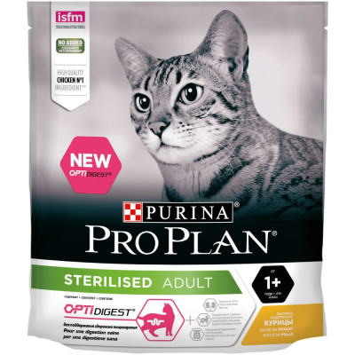 Purina Pro Plan Сухой корм для стерилизованных кошек с чувствительным пищеварением, Курица, 400г